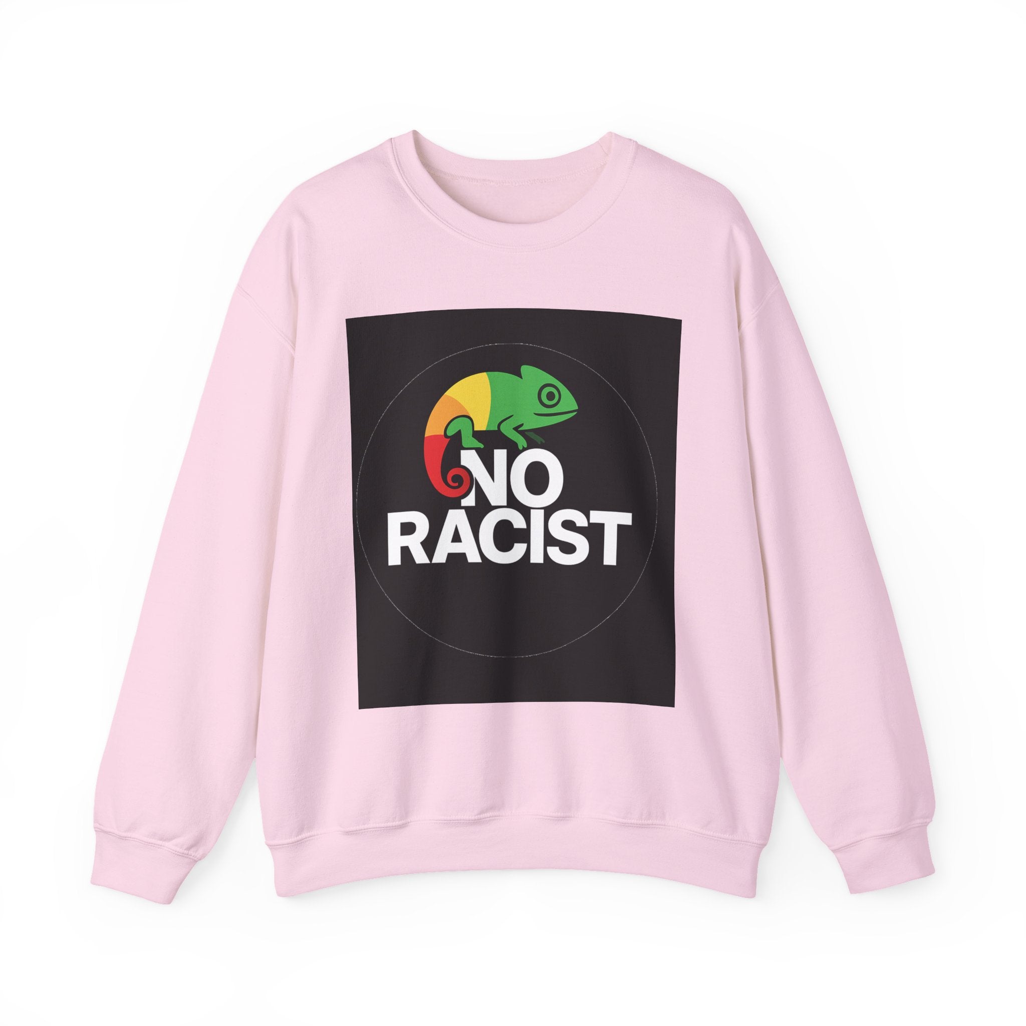 Crewneck Sweatshirt — 'No Racist' Rainbow Chameleon Anti-Racism Graphic